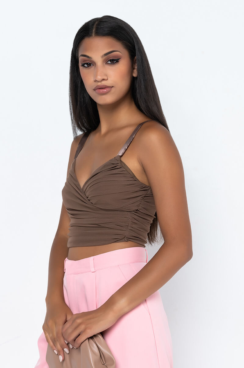 CROSS IT UP DOUBLE MESH TOP BROWN