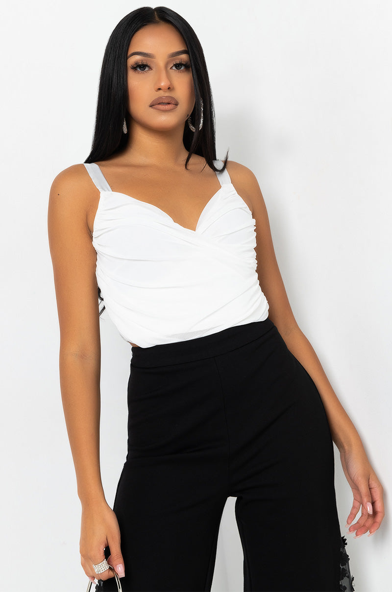 CROSS IT UP DOUBLE MESH TOP WHITE