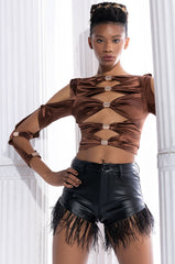 CRY ME A RIVER FASHION TOP WITH CUT OUTS LIGHT BROWN