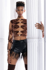 CRY ME A RIVER FASHION TOP WITH CUT OUTS LIGHT BROWN