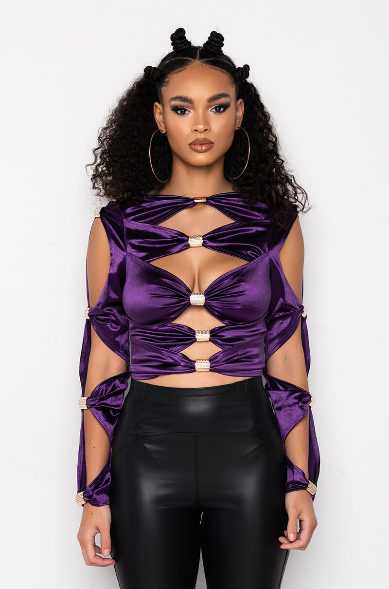 CRY ME A RIVER FASHION TOP WITH CUT OUTS PURPLE