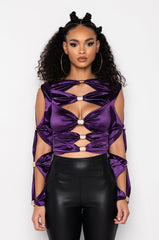 CRY ME A RIVER FASHION TOP WITH CUT OUTS PURPLE