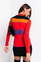 CUT- IT- OUT SAFETY PIN DETAIL LONG SLEEVE MINI DRESS