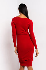 CUT OUT FOR IT LONG SLEEVE SIDE CUT OUT BODYCON MIDID DRESS RED