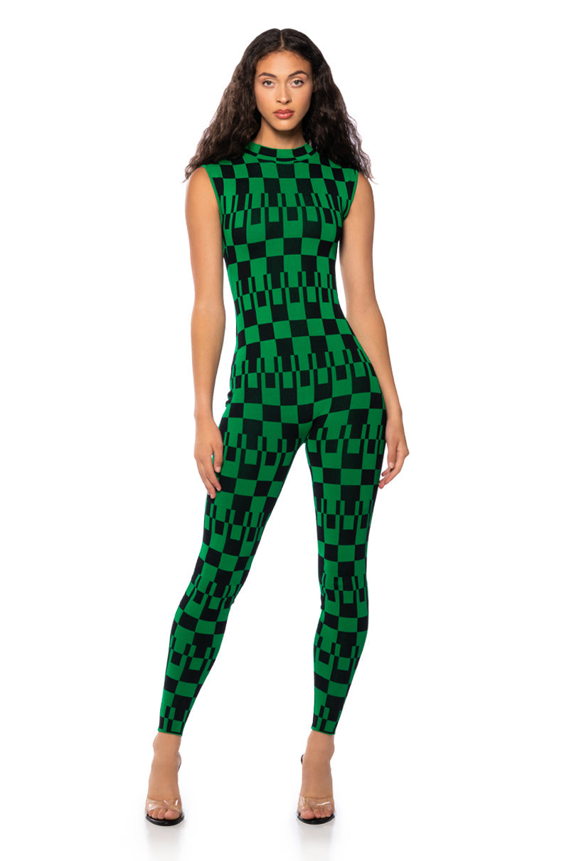 DAHLIA KNIT CHECKERED PLAYSUIT