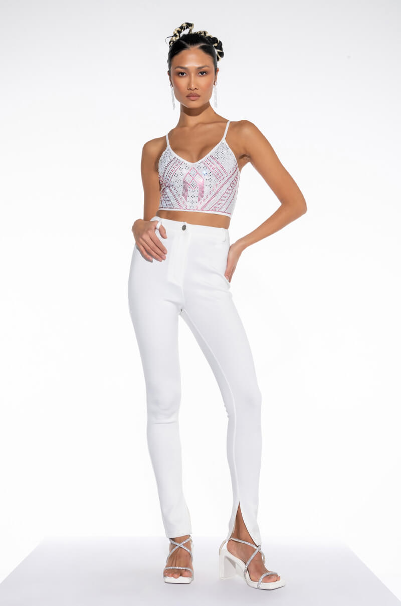 DAISY FAY EMBELLISHED MESH CROP TOP