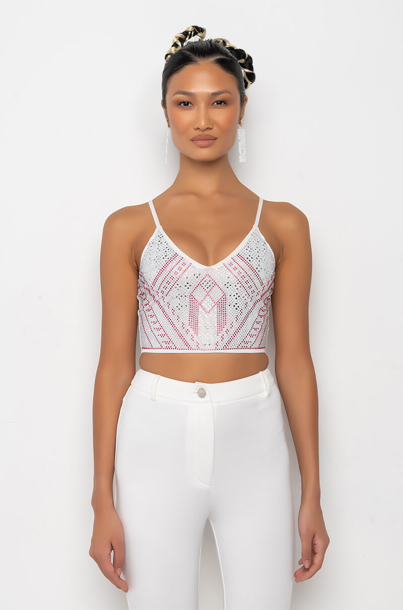 DAISY FAY EMBELLISHED MESH CROP TOP