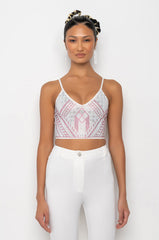 DAISY FAY EMBELLISHED MESH CROP TOP