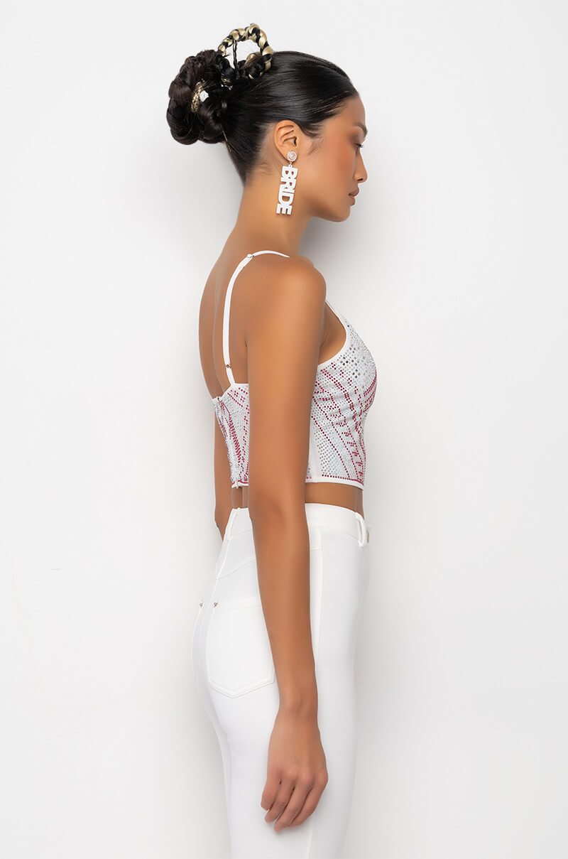 DAISY FAY EMBELLISHED MESH CROP TOP