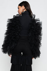 DARING TULLE RUFFLE LONG SLEEVE TOP BLACK