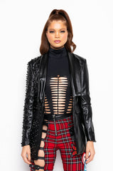DARK SIDE OF THE MOON PU BLAZER WITH STUDS