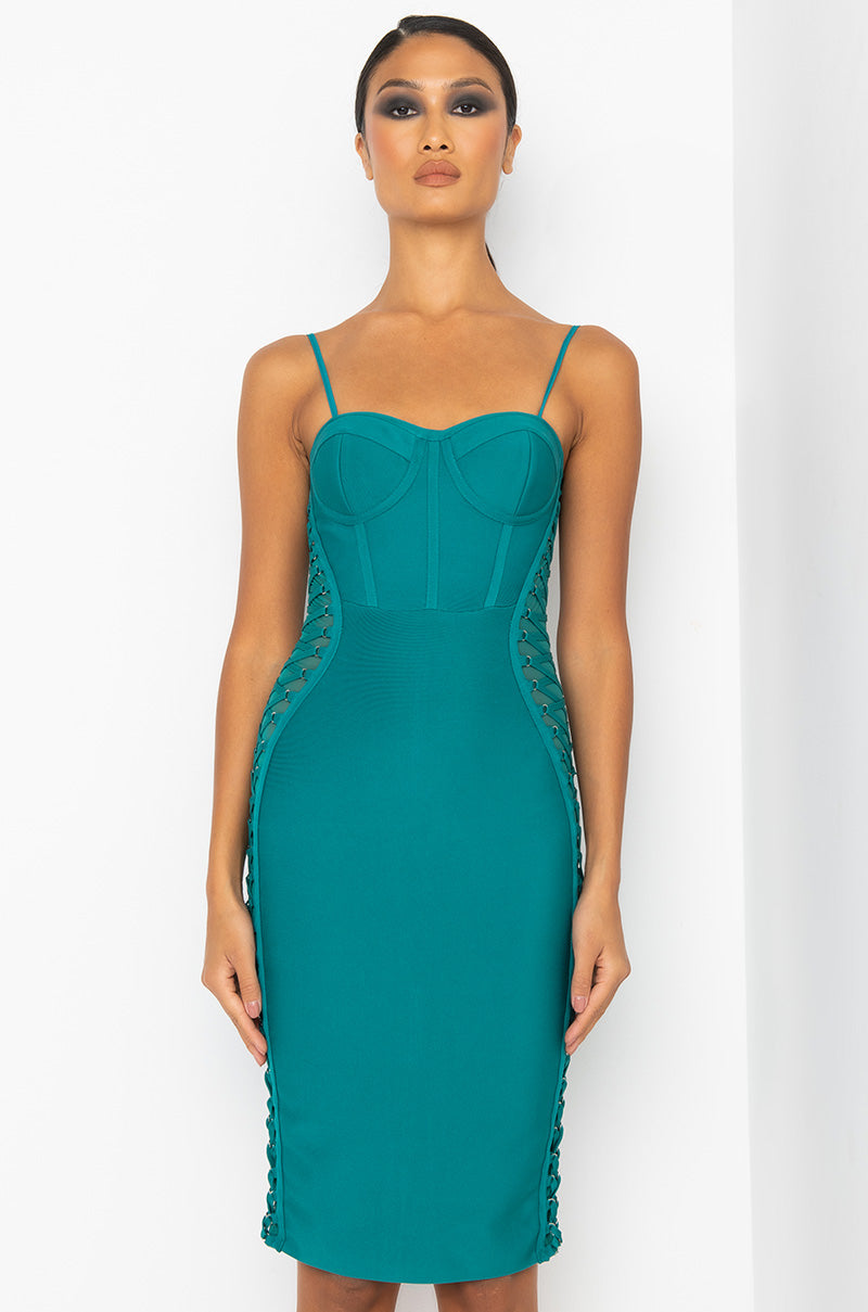 DATE NIGHT BANDAGE MIDI DRESS TURQUOISE