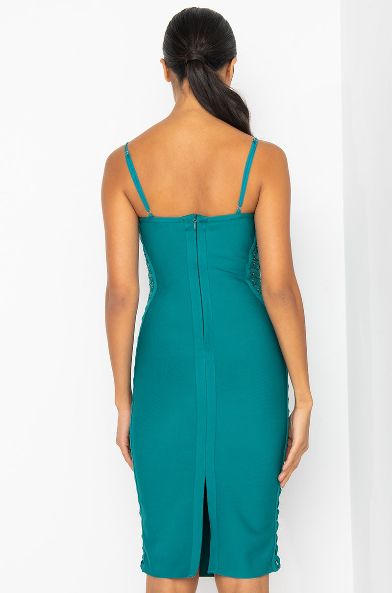 DATE NIGHT BANDAGE MIDI DRESS TURQUOISE