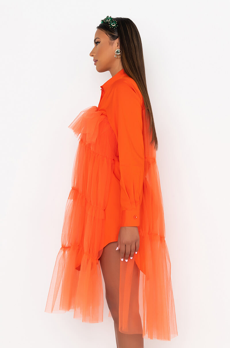 DEEPLY IN LOVE FASHION TULLE MIDI DRESS ORANGE