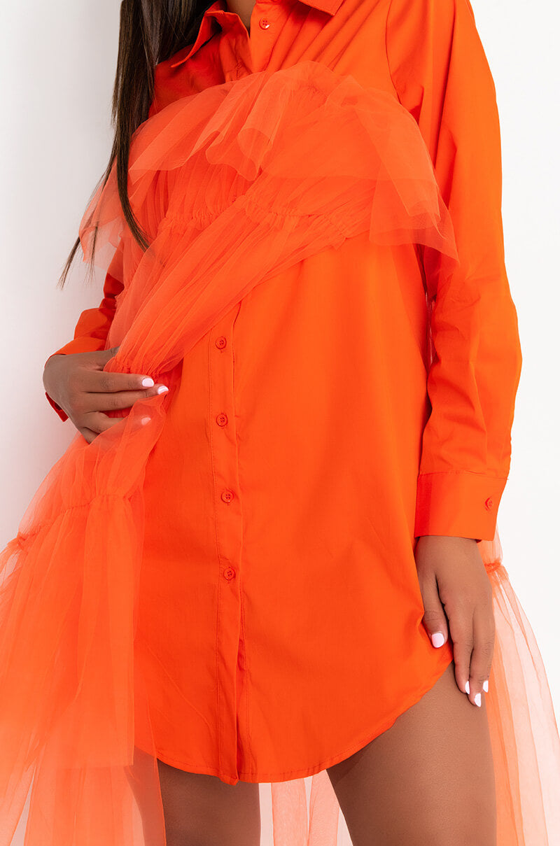 DEEPLY IN LOVE FASHION TULLE MIDI DRESS ORANGE