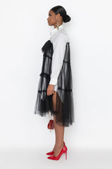 DEEPLY IN LOVE FASHION TULLE MIDI DRESS WHITE BLACK