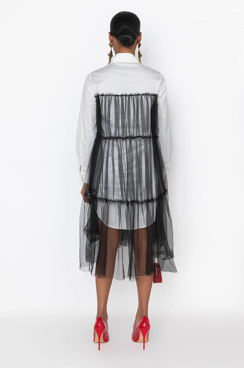 DEEPLY IN LOVE FASHION TULLE MIDI DRESS WHITE BLACK