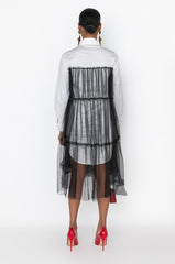 DEEPLY IN LOVE FASHION TULLE MIDI DRESS WHITE BLACK