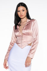 DELETE MY NUMBER SATIN BLOUSE LIGHT BROWN