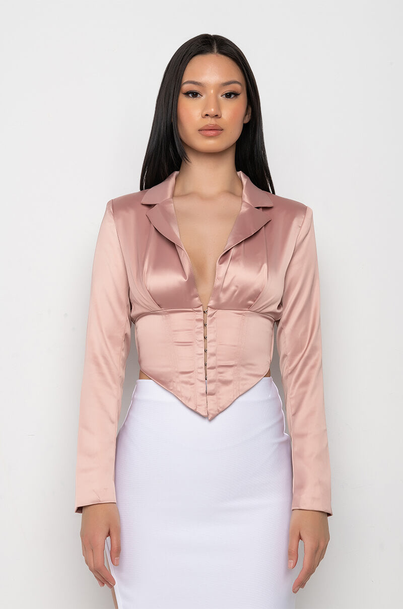 DELETE MY NUMBER SATIN BLOUSE LIGHT BROWN