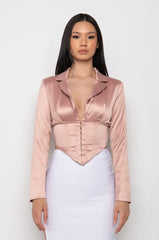 DELETE MY NUMBER SATIN BLOUSE LIGHT BROWN