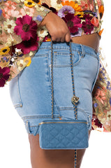 DENIM QUILTED CROSS BODY BAG