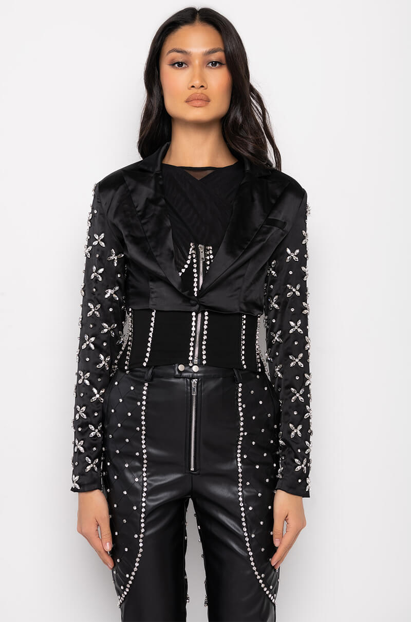 DIAMONDS ARE FOREVER CROP SATIN BLAZER