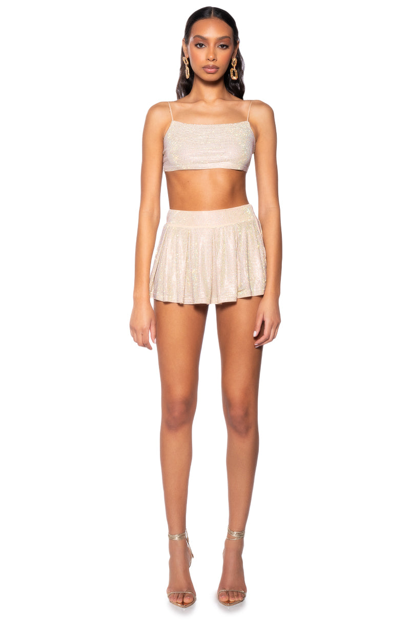 DIAMONDS DANCING SLEEVELESS BRALETTE TOP IN BEIGE