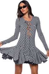 DINNER FOR TWO LACE UP MINI DRESS