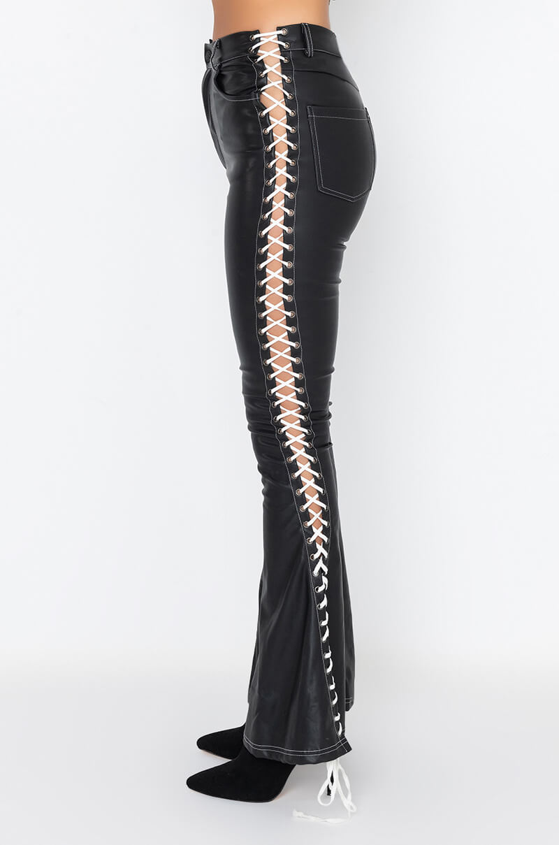 DIRTY LACE UP FAUX LEATHER FLARE PANT