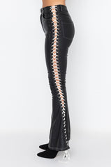 DIRTY LACE UP FAUX LEATHER FLARE PANT