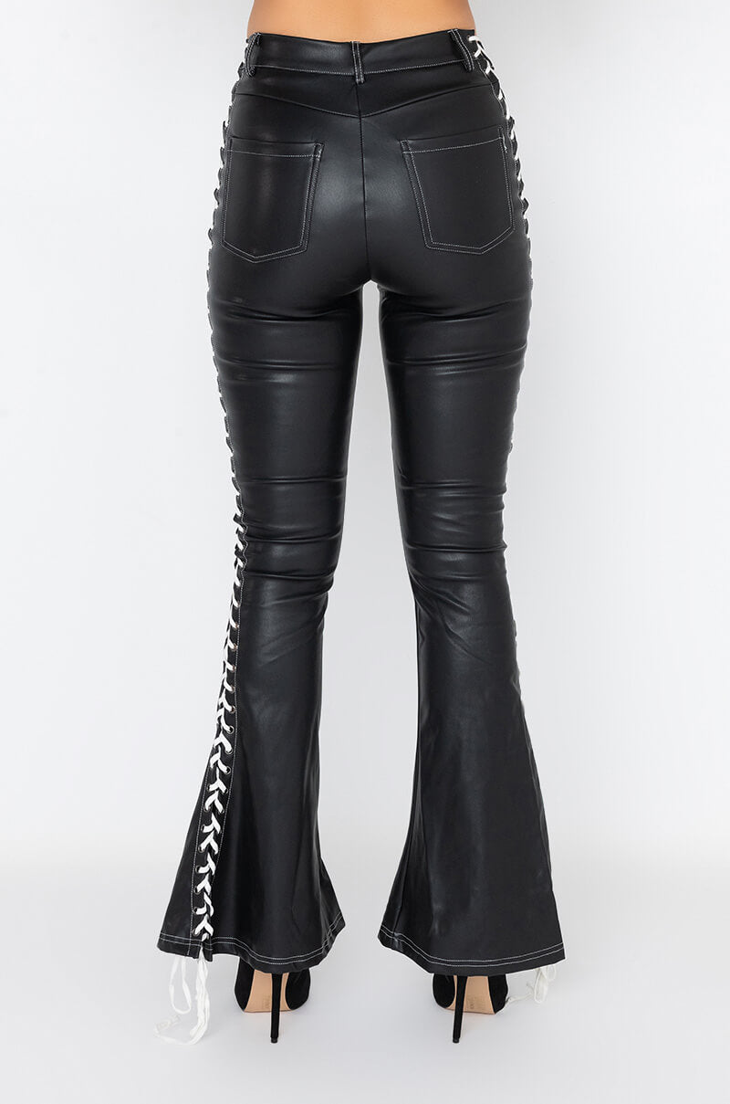 DIRTY LACE UP FAUX LEATHER FLARE PANT