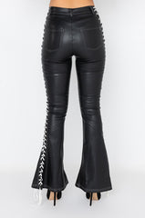DIRTY LACE UP FAUX LEATHER FLARE PANT