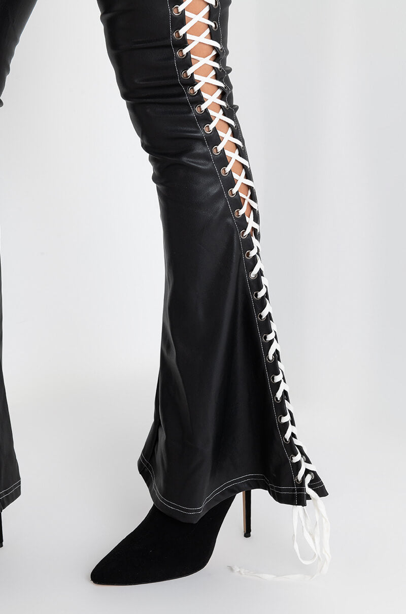 DIRTY LACE UP FAUX LEATHER FLARE PANT