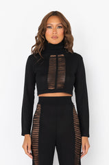 DISTRESS DETAIL CROP TURTLENECK SWEATER