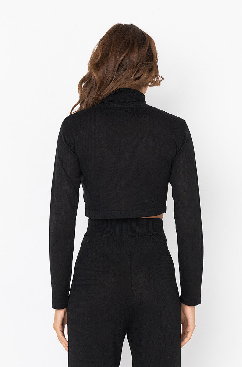 DISTRESS DETAIL CROP TURTLENECK SWEATER