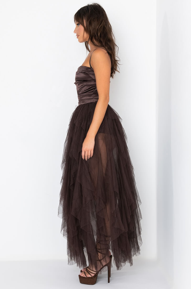 DIVINE TUBE MAXI TULLE DRESS BROWN