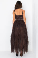 DIVINE TUBE MAXI TULLE DRESS BROWN