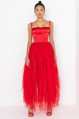 DIVINE TUBE MAXI TULLE DRESS RED