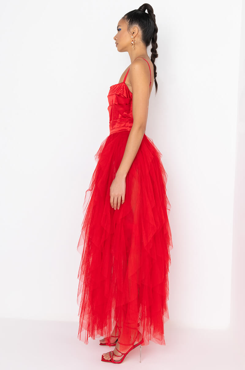 DIVINE TUBE MAXI TULLE DRESS RED