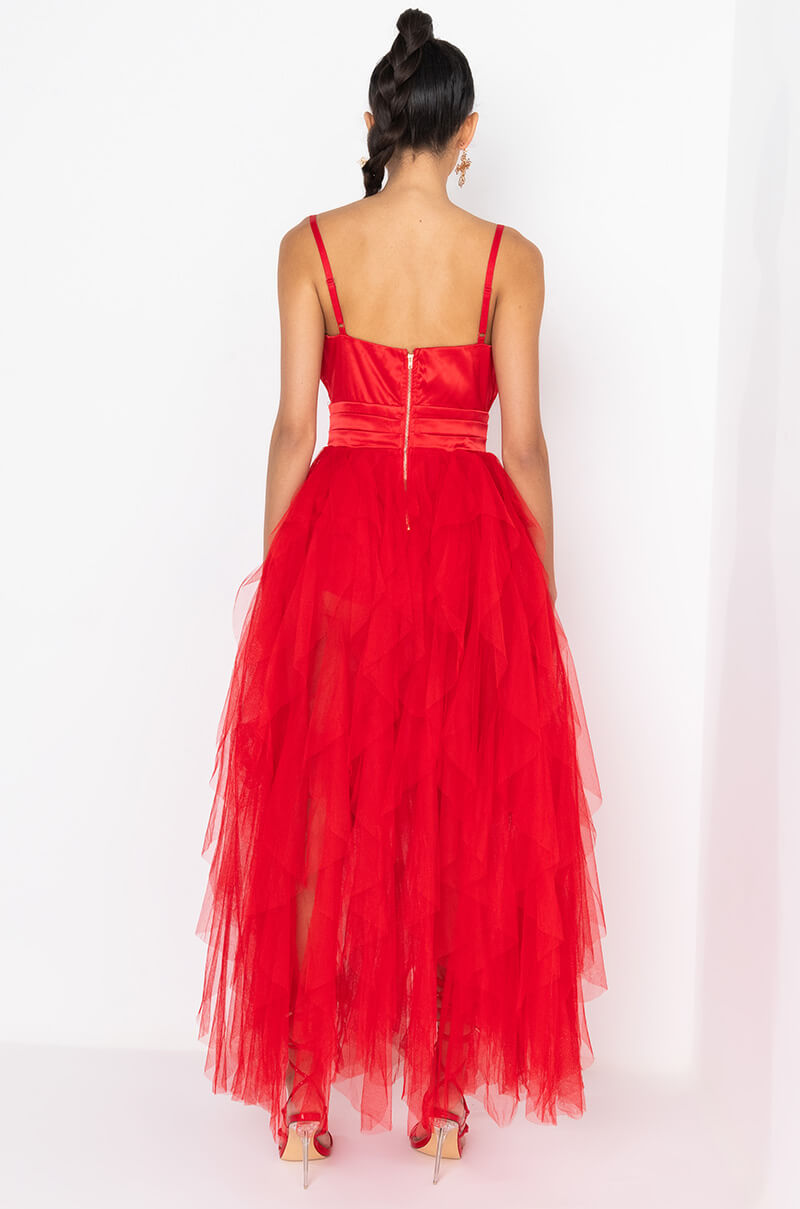 DIVINE TUBE MAXI TULLE DRESS RED