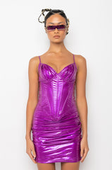 DOM QUEEN VINYL CORSET MINI DRESS DARK PINK