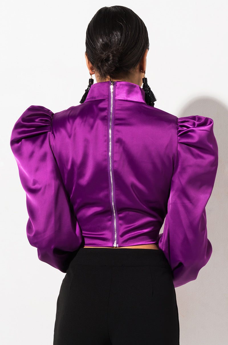 DONT BREAK LONG SLEEVE SATIN CROP TOP PURPLE