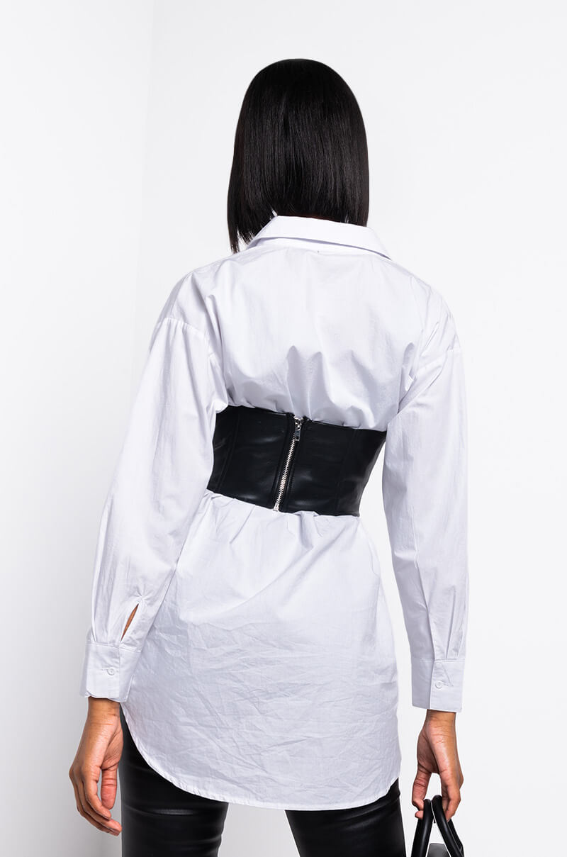 DON'T CROSS ME FAUX LEATHER CORSET