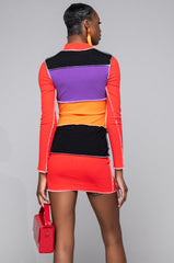 DON'T STOP NOW STITCH TRIM MINI DRESS