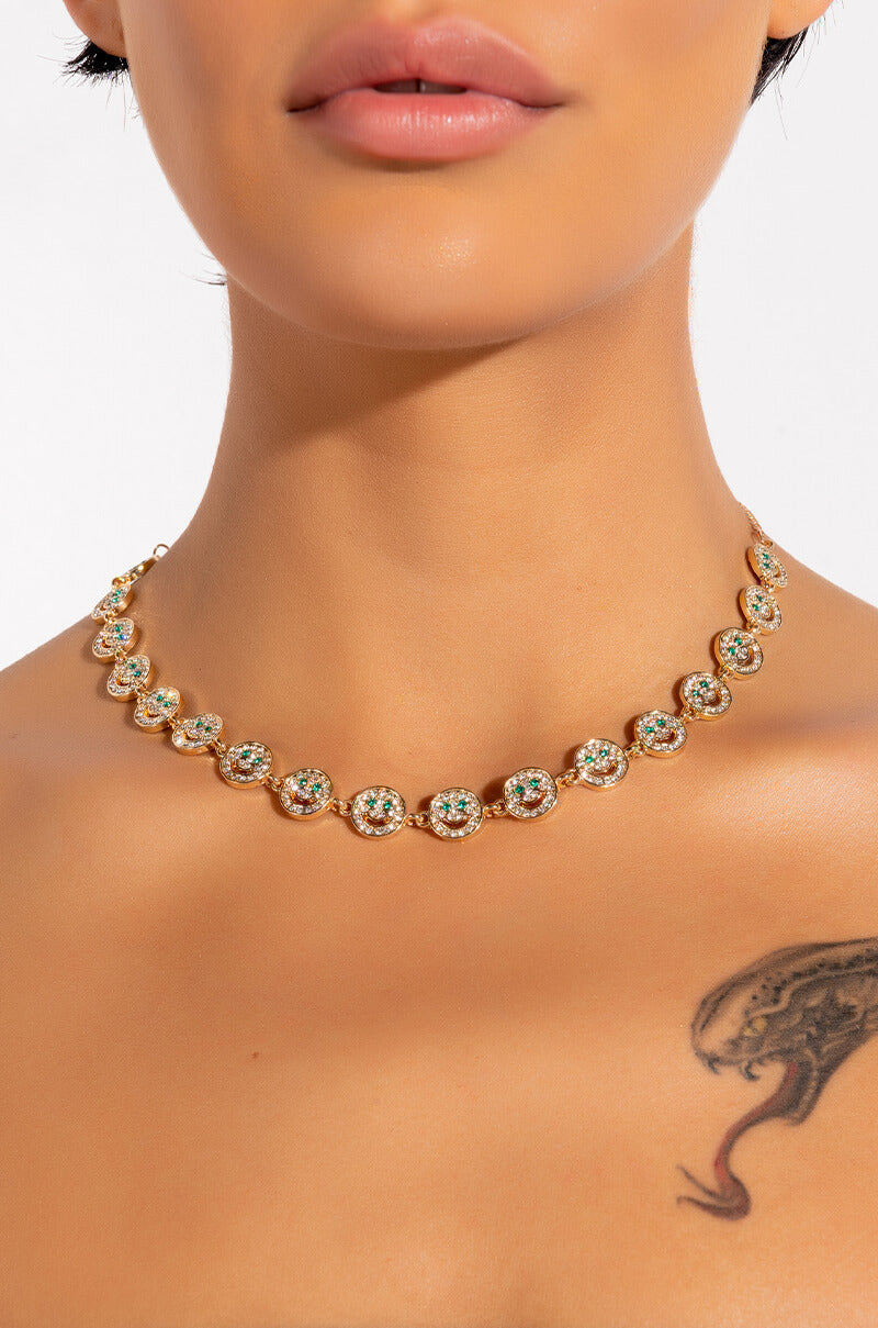 DONT WORRY BE HAPPY RHINESTONE NECKLACE