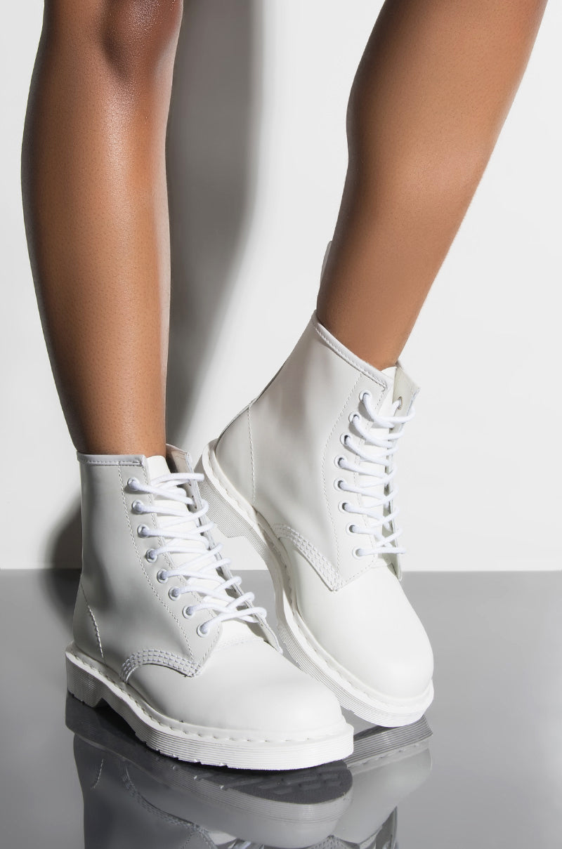 DR. MARTENS 1460 WHITE MONO SMOOTH ANKLE BOOTS