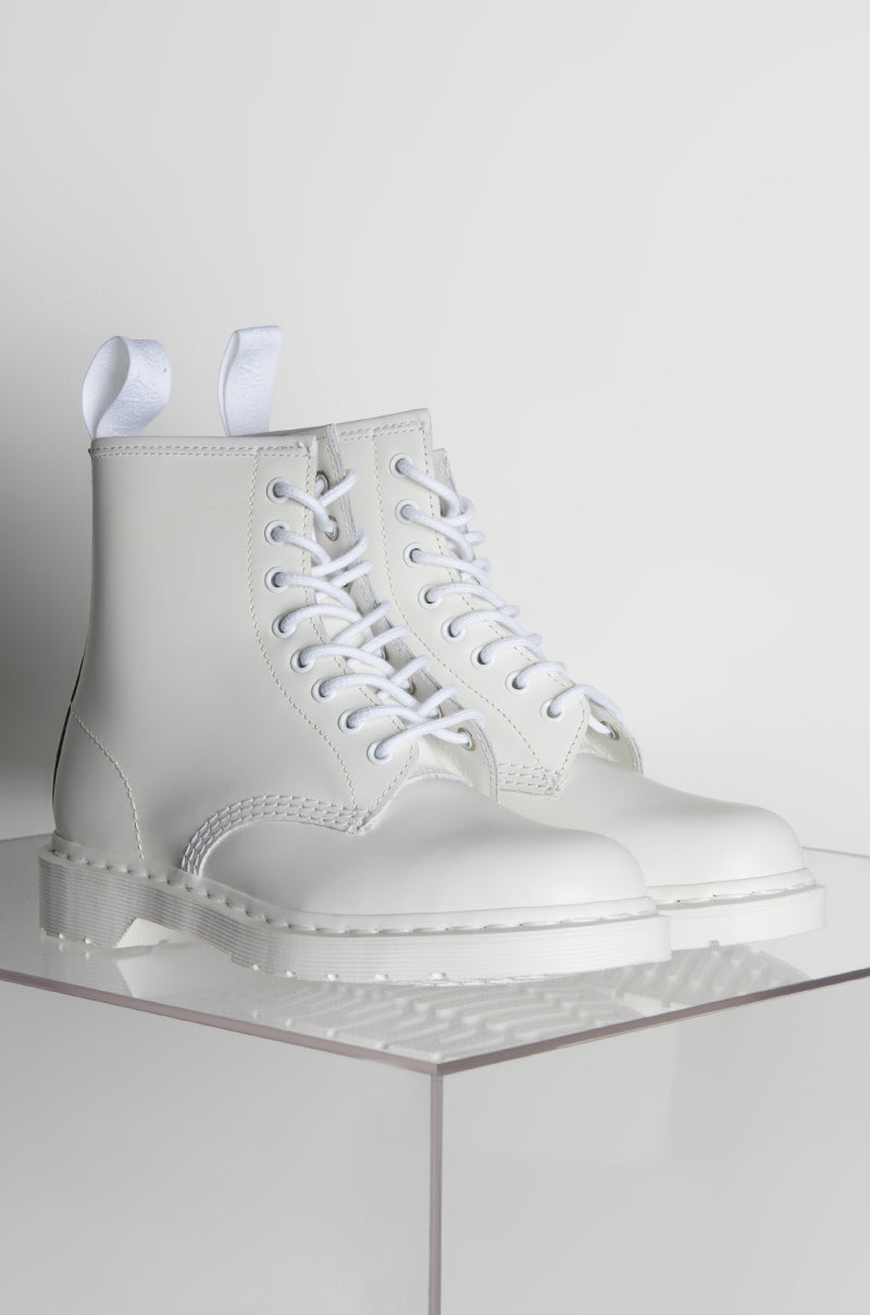 DR. MARTENS 1460 WHITE MONO SMOOTH ANKLE BOOTS