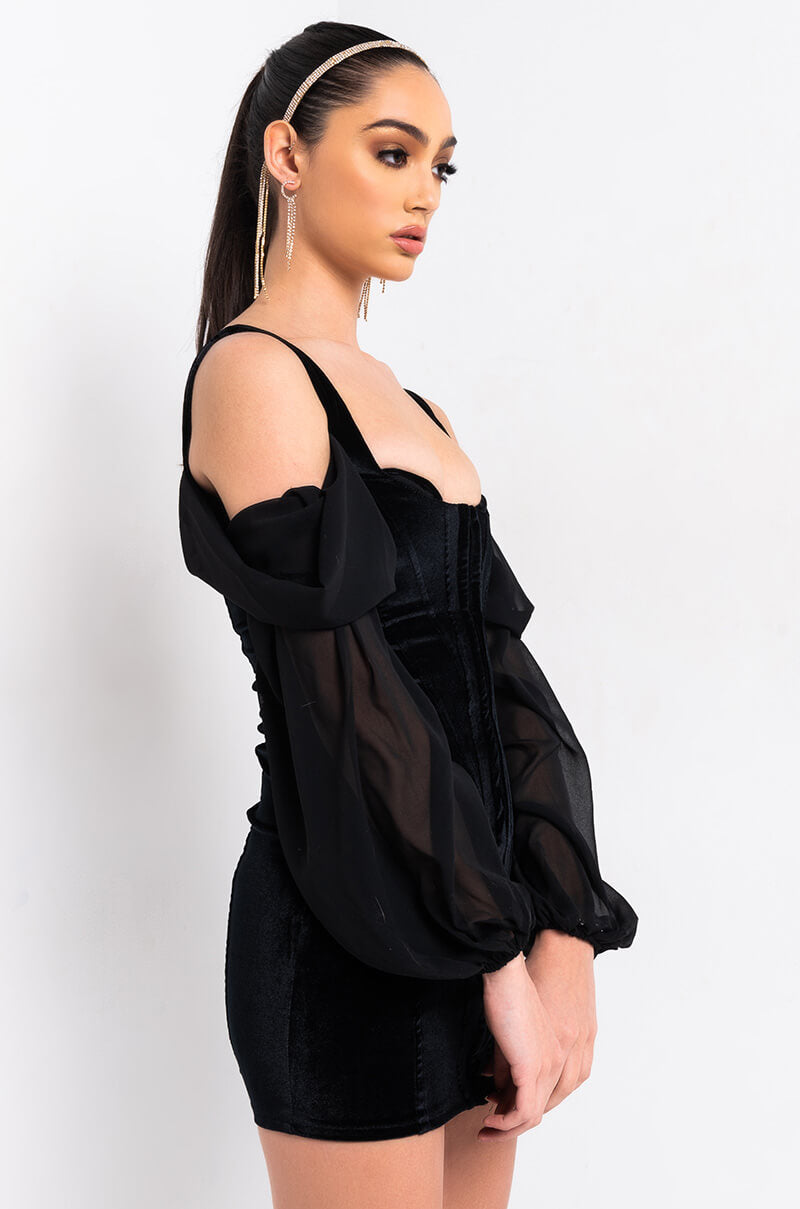 DREAMING IN VELVET CORSET MINI DRESS BLACK
