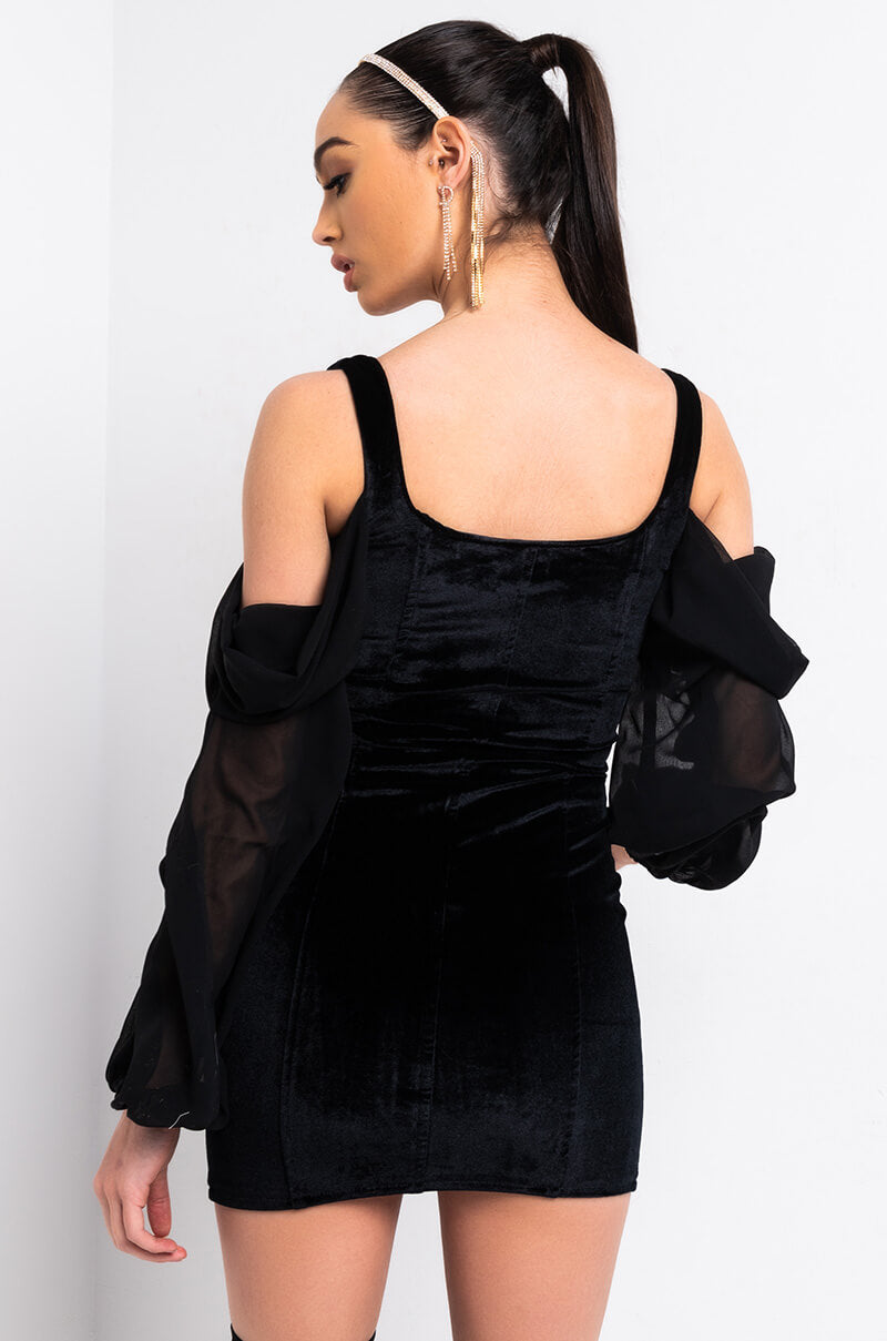 DREAMING IN VELVET CORSET MINI DRESS BLACK